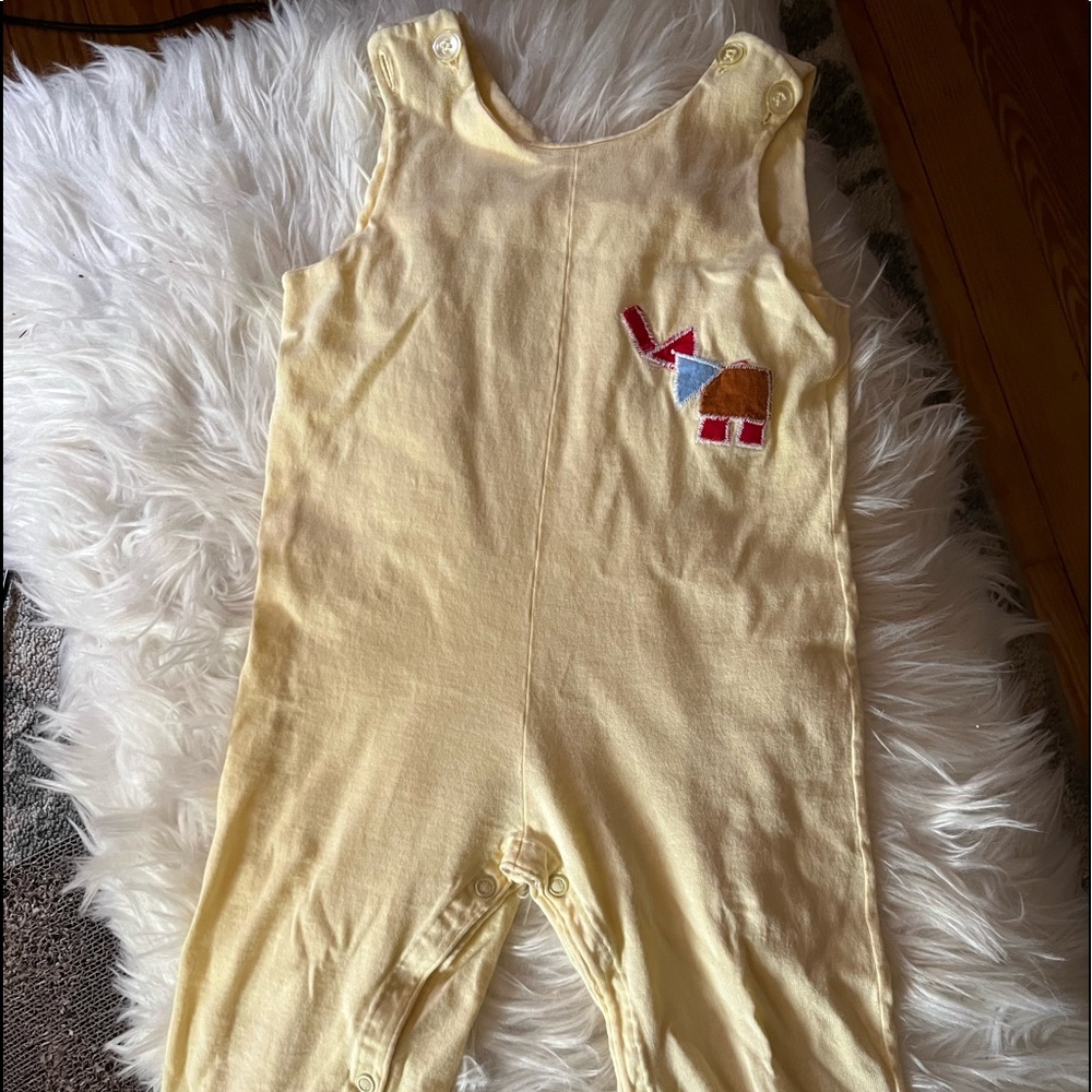 Vintage Seventies Kids Jumpsuit - Elephant Appliqué Yellow 24 Months